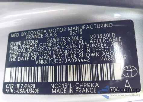 2018 Toyota Yaris L/Le/Se from USA, damaged, VIN VNKKTUD37JA094442